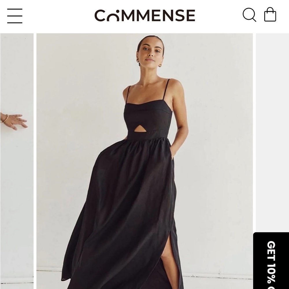 Commense Black Spaghetti-Strap Maxi Dress with Front Cutout